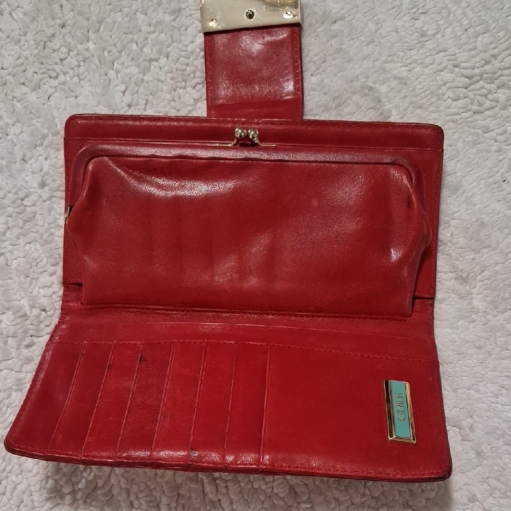 L.A.M.B. Matching Red and Beige Logo-Accent Leather Bag & Wallet - Picture 4 of 16